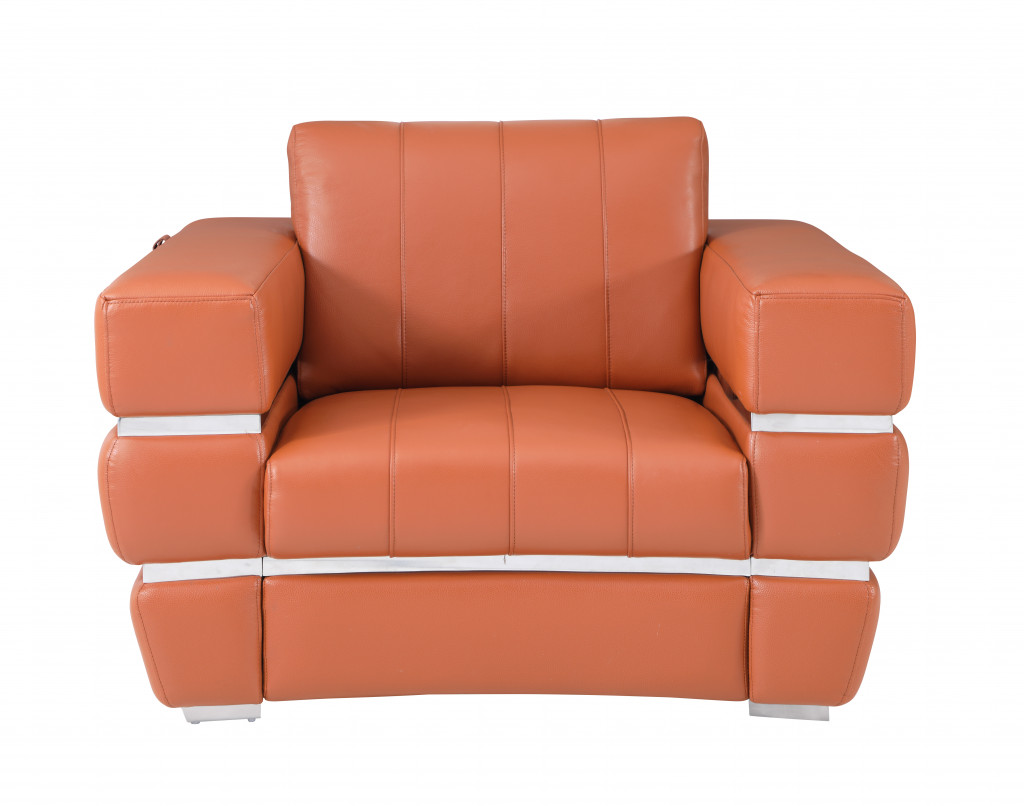 Gfancy Fixtures Terra Cotta Stripe Top Grade Italian Leather Chair&#44; Camel