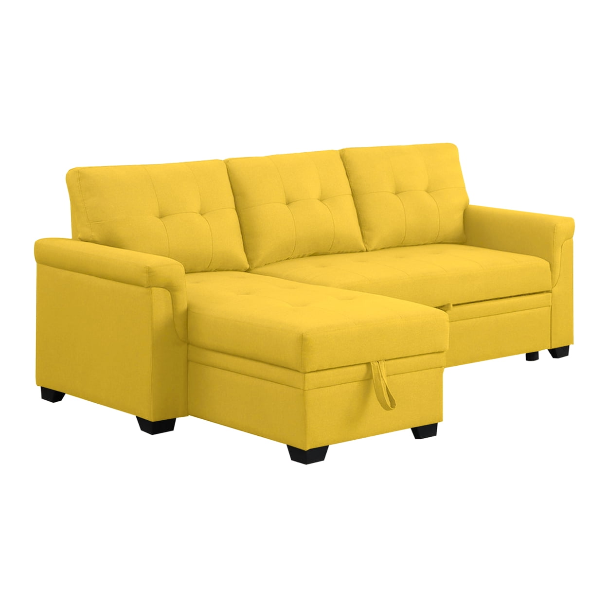 DeluxDesigns 84 in. Elliot Sleeper Sectional Sofa with Storage Chaise&#44; Yellow