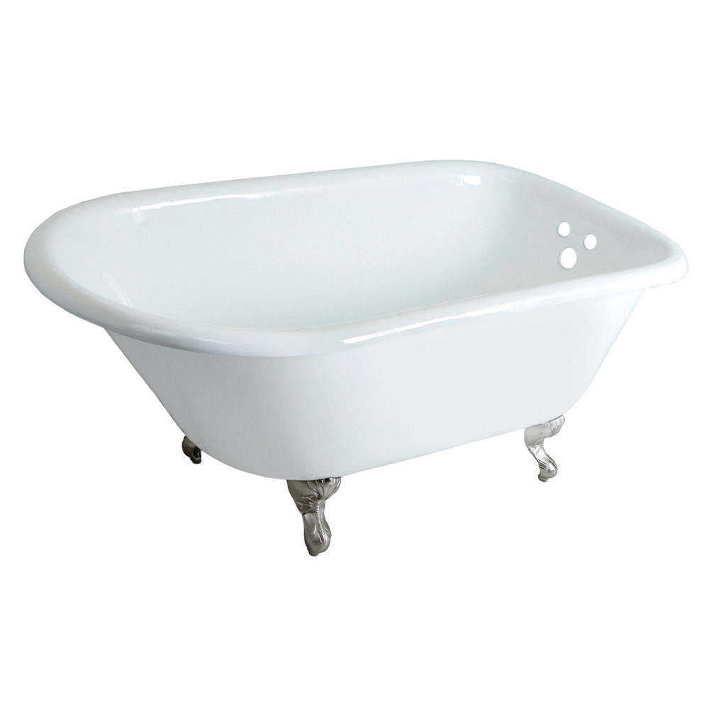 KD Oficina 48 in. Cast Iron Roll Top Clawfoot Tub with 3.37 in. Wall Drillings - Brushed Nickel&#44; White