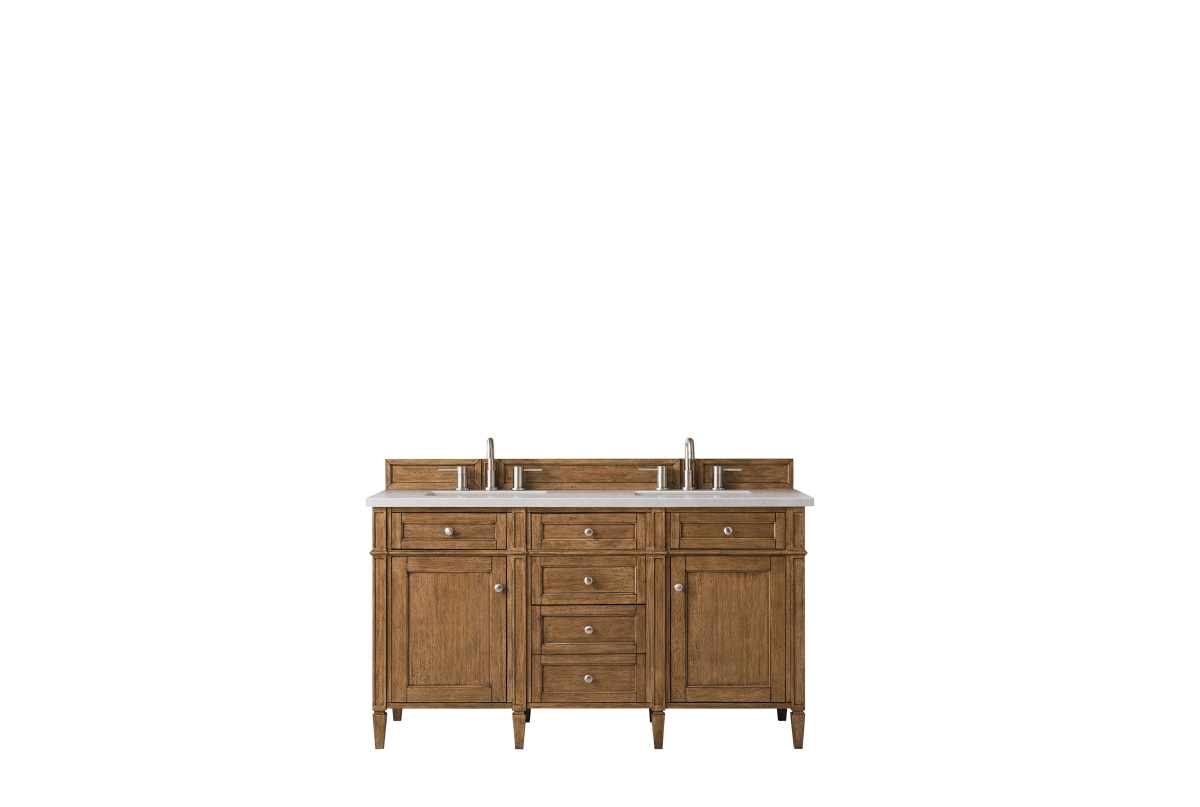 LRL 60 in. Brittany Double Vanity with 3 CM Eternal Serena Quartz Top&#44; Saddle Brown
