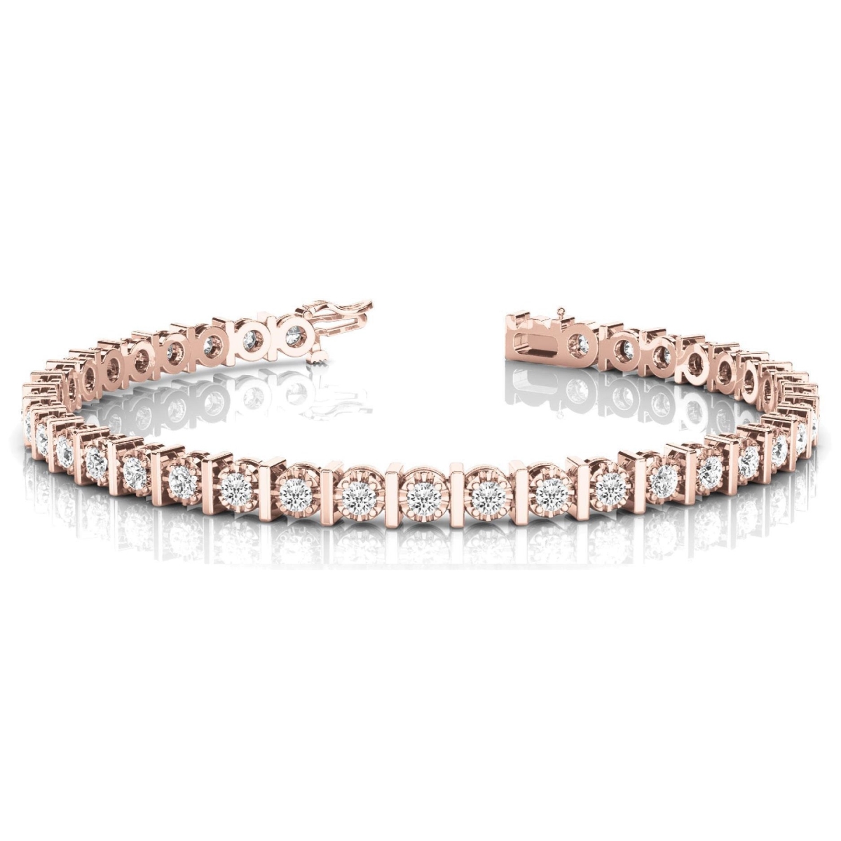Glitter 6 CT Prong Set Round Cut Diamonds Tennis Bracelet&#44; 14K Rose Gold