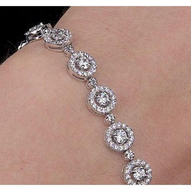 Glitter Womens Diamond Bracelet 7 CT Prong Set&#44; 14K White Gold & Yellow Gold