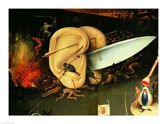 BrainBoosters The Garden of Earthly Delights Hell Right Wing of Triptych Detail of Ears with A Knife C.1500 Print by Hieronymus - 24 x 18 in.
