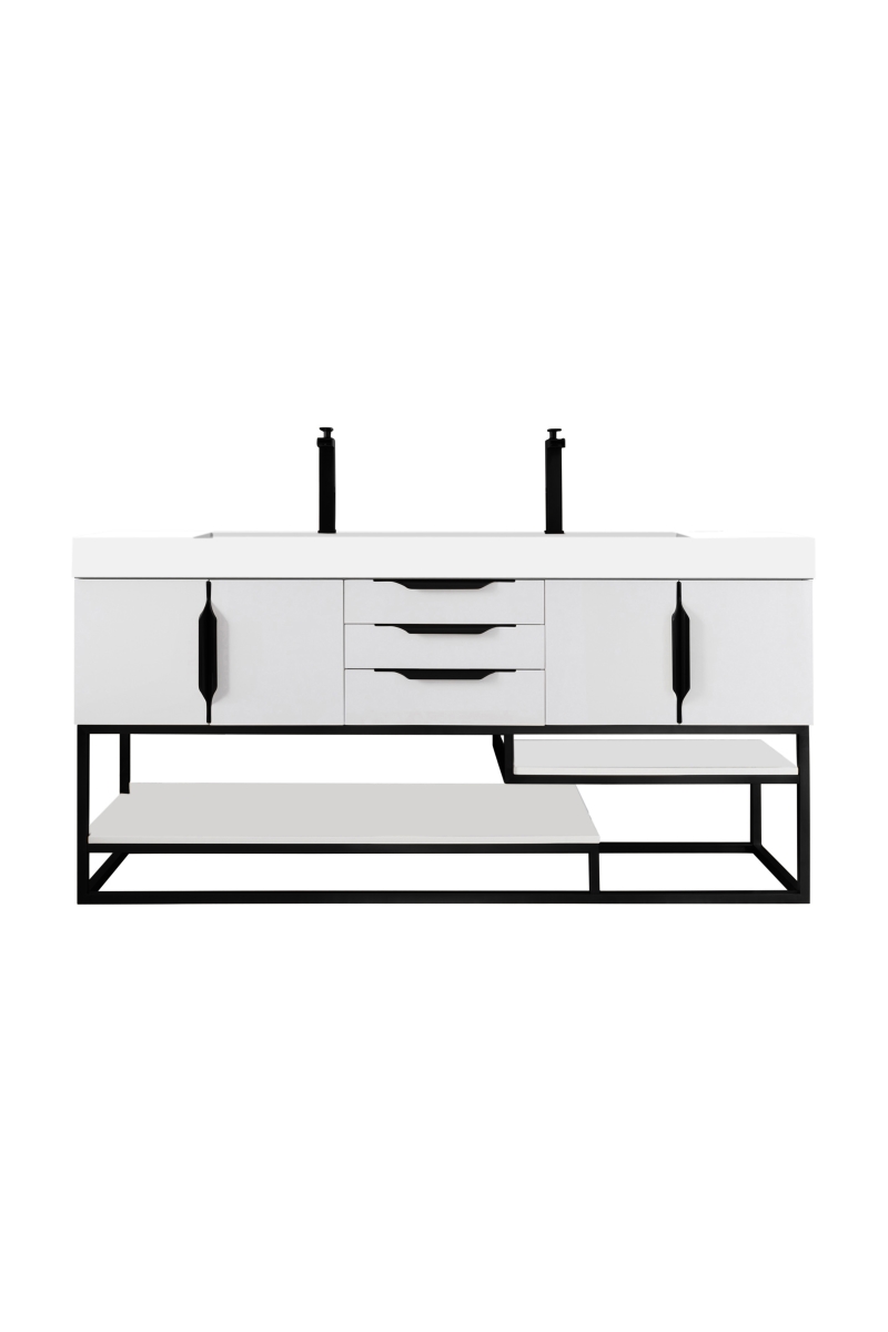 LRL 72 in. Columbia Double Vanity with Composite Top&#44; Glossy White & Matte Black