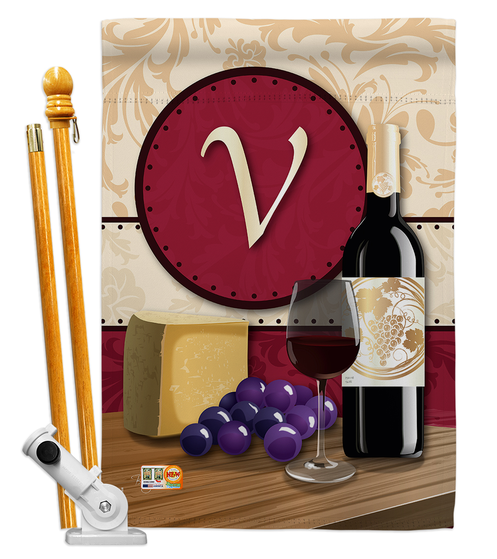 GardenControl BD-WI-HS-130230-IP-BO-D-US14-BD 28 x 40 in. Wine V Initial Happy Hour & Drinks Impressions Decorative Vertical Double Sided Hous
