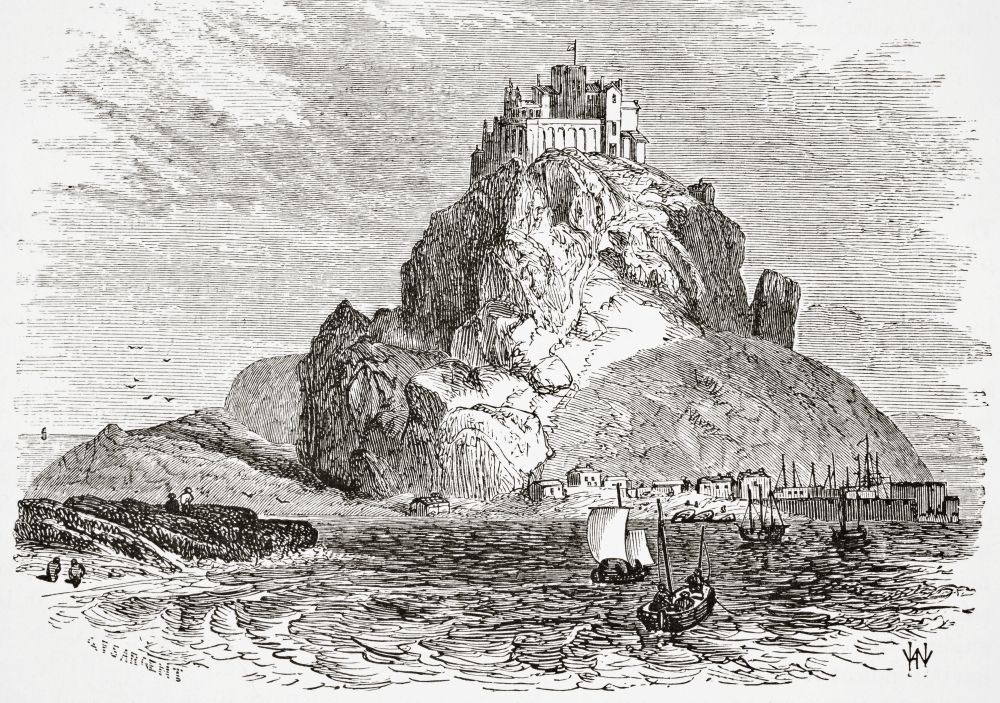 BrainBoosters St Michaels Mount Cornwall England From A Sketch by G F Sargent From the Gallery of Geography Published London Circa 187 Poster