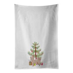CoolCookware 28 x 19 in. Unisex Tan Pomchi Christmas Tree White Dish Towels Kitchen Towel - Set of 2