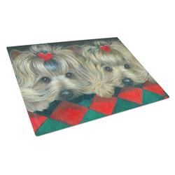 CoolCookware Yorkshire Terrier Yorkie 2 Hearts Glass Cutting Board - Large