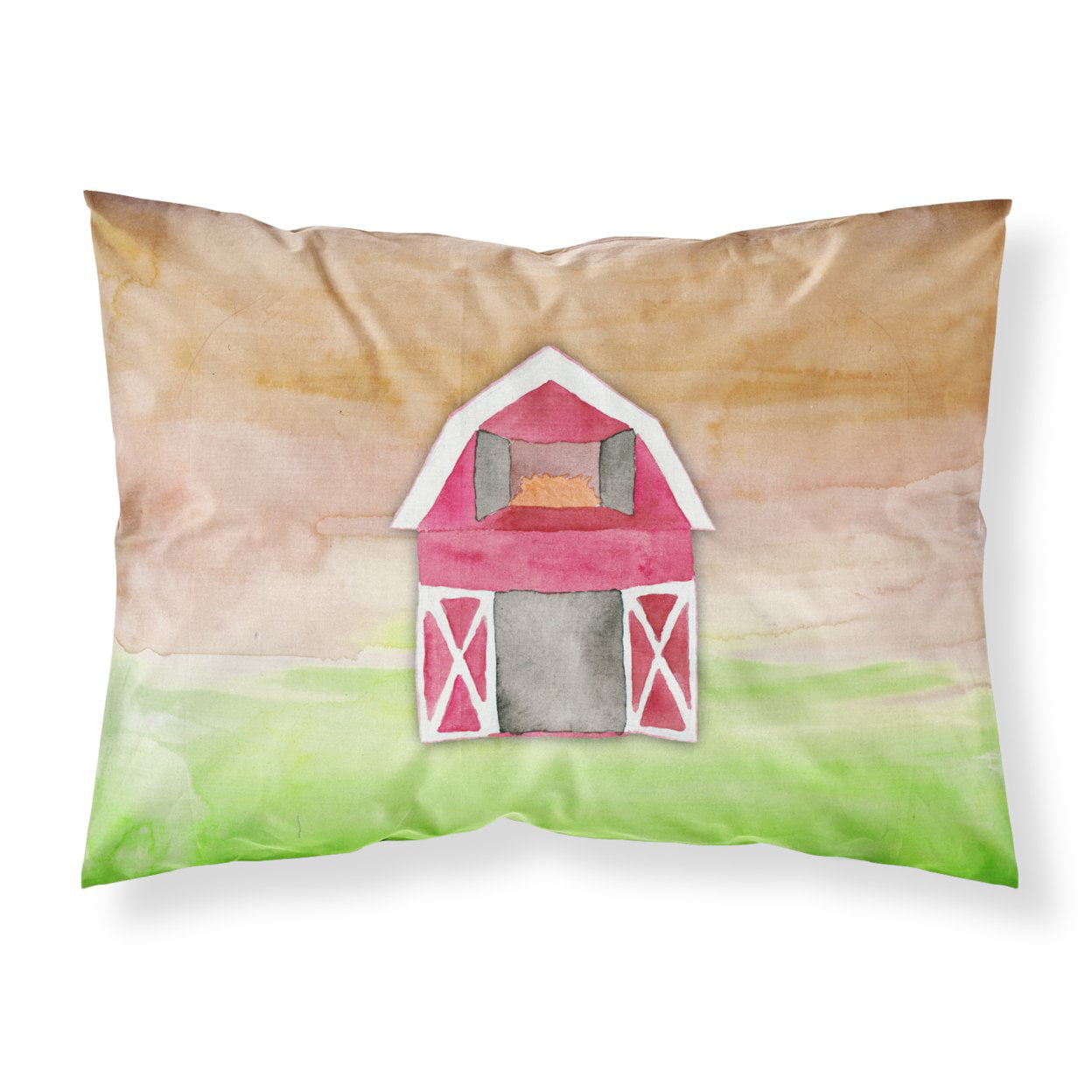 JensenDistributionServices Barn Watercolor Fabric Standard Pillowcase