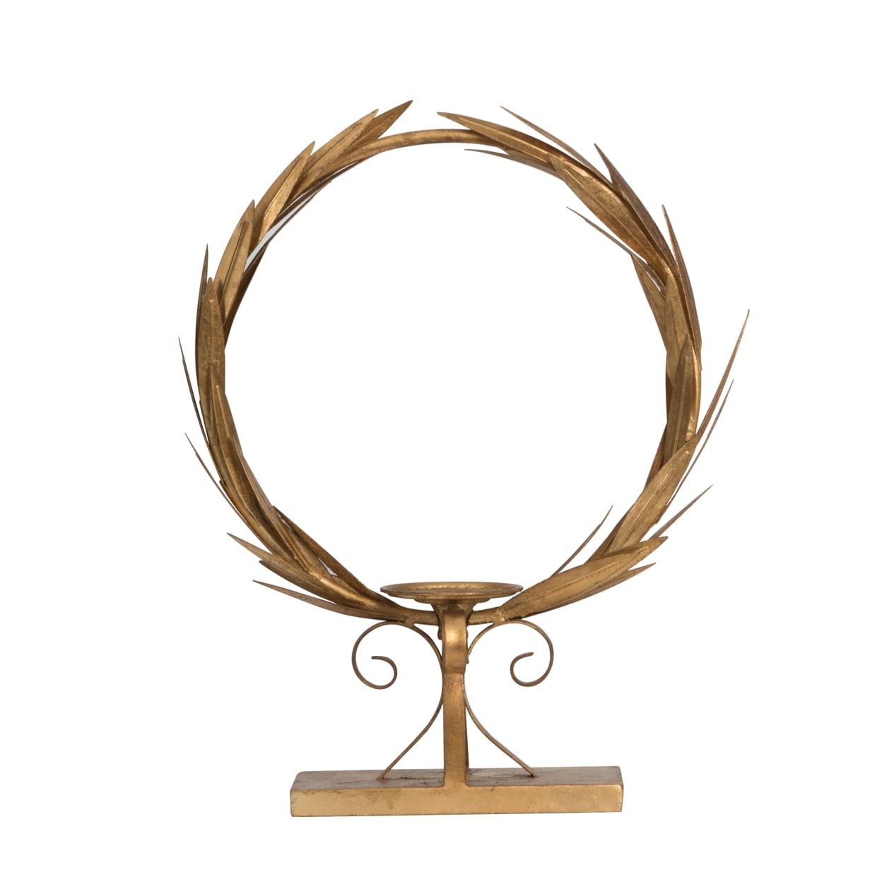 Santa&'s Suprise 20 in. Luxury Accent Candle Holder&#44; Laurel Wreath - Metal Frame Gold Finish