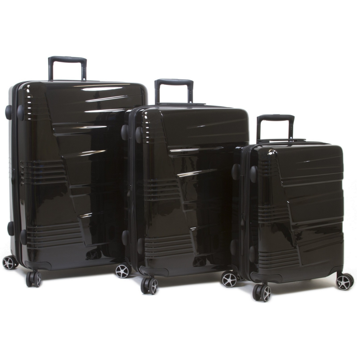 Qualitry Luggage Lumos Hardside Expandable Spinner Luggage Set&#44; Black - 3 Piece