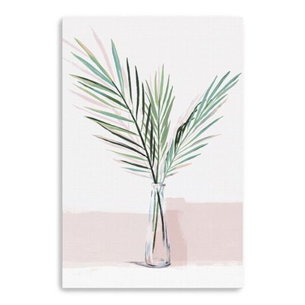 PalaceDesigns 24 in. Pretty Green Foliage Pink Canvas Wall Art