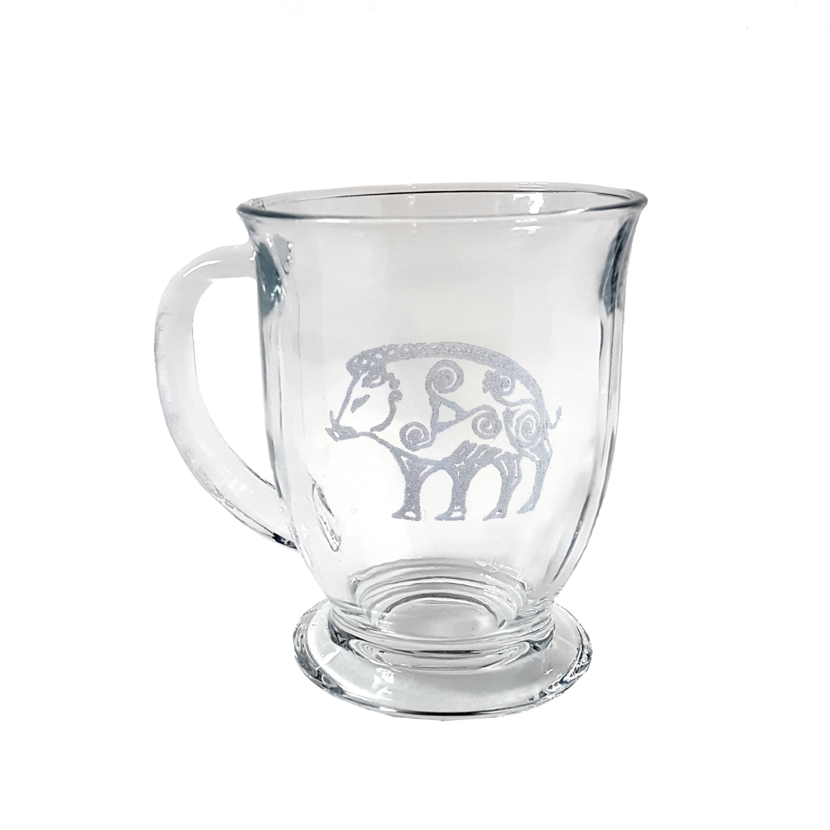 Comestible 16 oz Celtic Boar Engraved Glass Coffee Mug