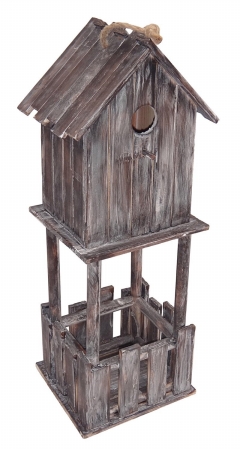 Wooerpretendiente Cheung&'s  Wooden Decorative Birdhouse with Small bottom planter - Silver