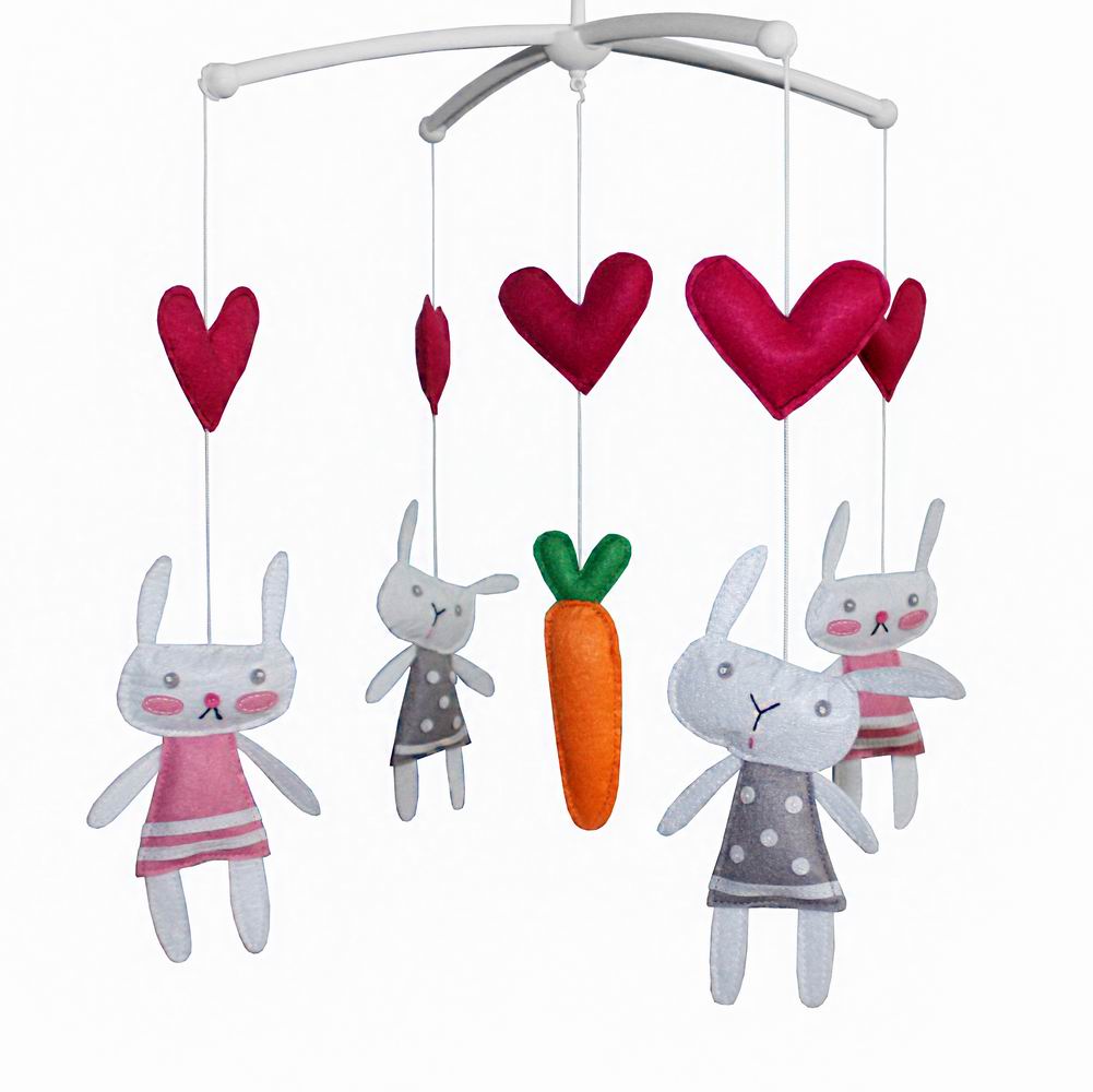 Angelfacehijo Handmade Cute Rabbit & Carrot Baby Crib Mobile Bed Bell Musical Mobile Hanging Nursery Decor