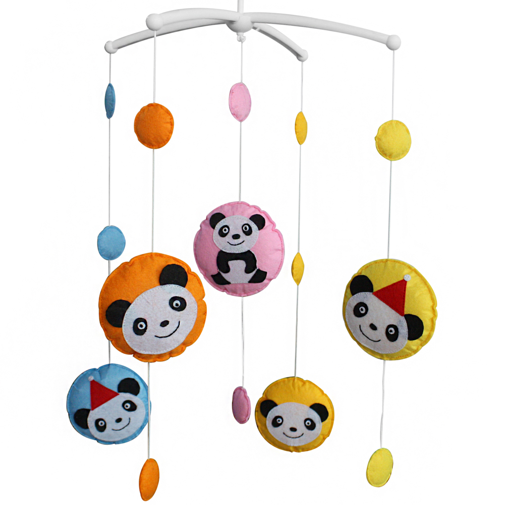 Angelfacehijo Handmade Baby Crib Mobile Colorful Panda Baby Musical Mobile Kids Room Nursery Decoration - Yellow&#44; Orange&#44; Pink & Blue