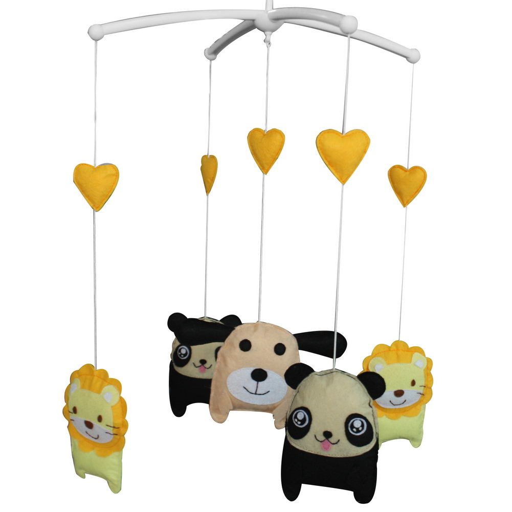 Angelfacehijo Handmade Baby Crib Panda Lion Bear Dog Baby Kids Room Decor Musical Mobile - Yellow&#44; Black & Beige