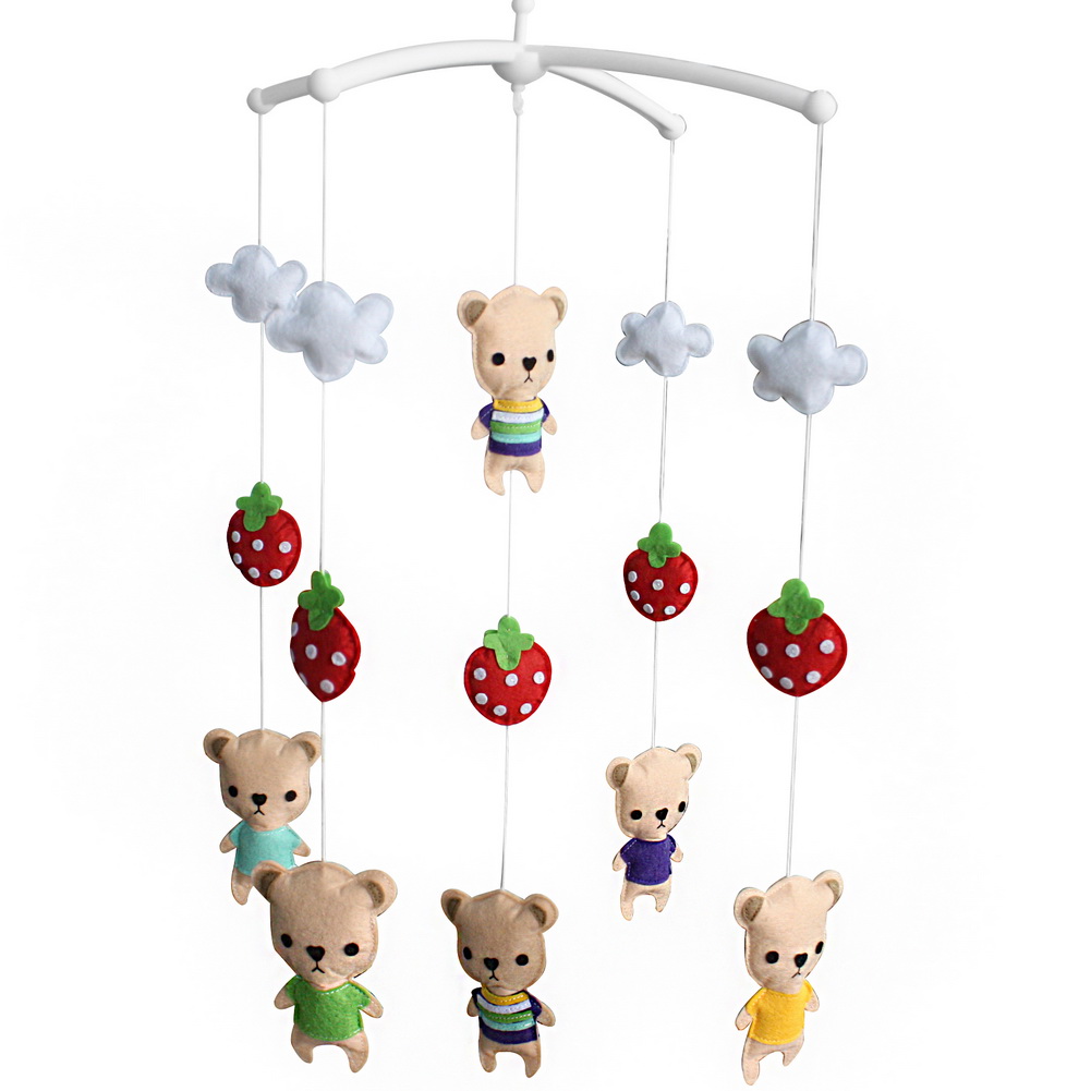 Angelfacehijo Cute Bear & Strawberry Handmade Baby Crib Mobile Nursery Room Decor Baby Mobile for Crib