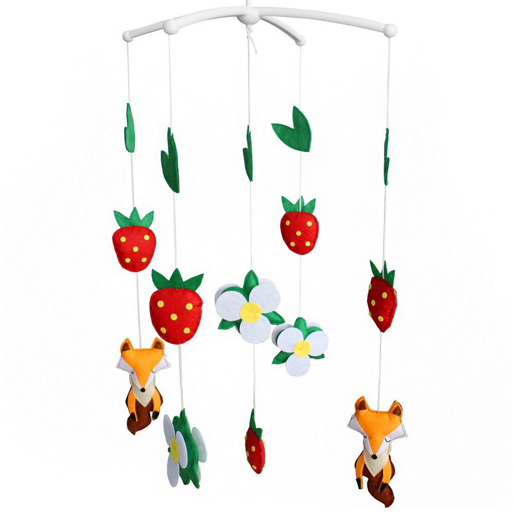 Angelfacehijo Baby Musical Mobile Nursery Decoration Flower Strawberry Fox Crib Mobile for Boys & Girls