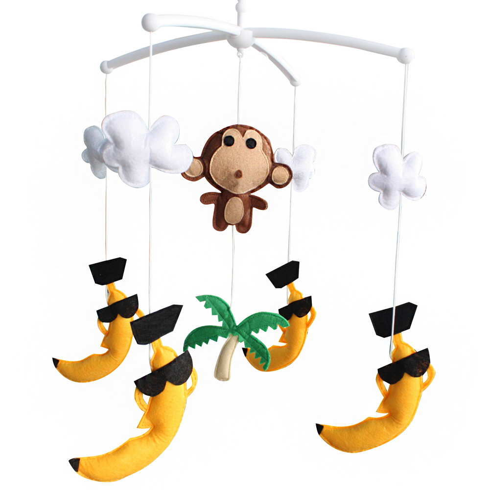 Angelfacehijo Baby Crib Hanging Nursery Room Decor Newborn Bedding Crib Musical Mobile&#44; Monkey & Banana&#44; Yellow