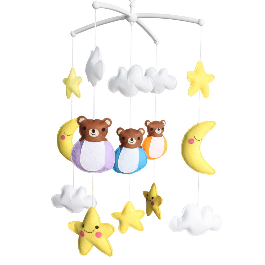 Angelfacehijo Baby Crib Bell Handmade Musical Mobile Baby Shower Gift Nursery Decor&#44; Moon Star Cloud Bear&#44; Yellow