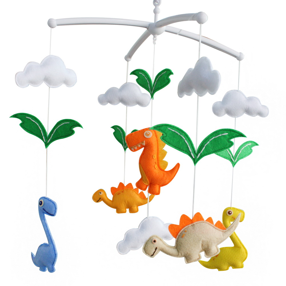 Angelfacehijo Baby Crib Bell Handmade Musical Mobile Colorful Dinosaur Nursery Decor Baby Shower Gift