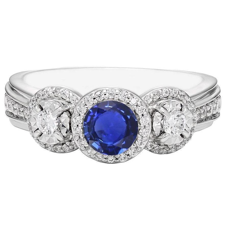 Glitter Diamond Halo Round Blue 5 CT Ladies Sapphire Ring&#44; Size 6.5
