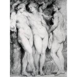 BrainBoosters The Three Graces Sketch by Peter Paul Rubens Grisaille 1577-1640 Italy Florence Palzzo Pitti Print - 18 x 24 in.