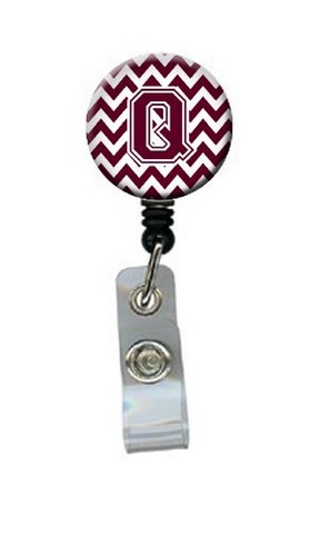 Teacher&'s Aid Letter Q Chevron Maroon & White Retractable Badge Reel - Maroon & White - 5in. H x 1in. W x 2in. L