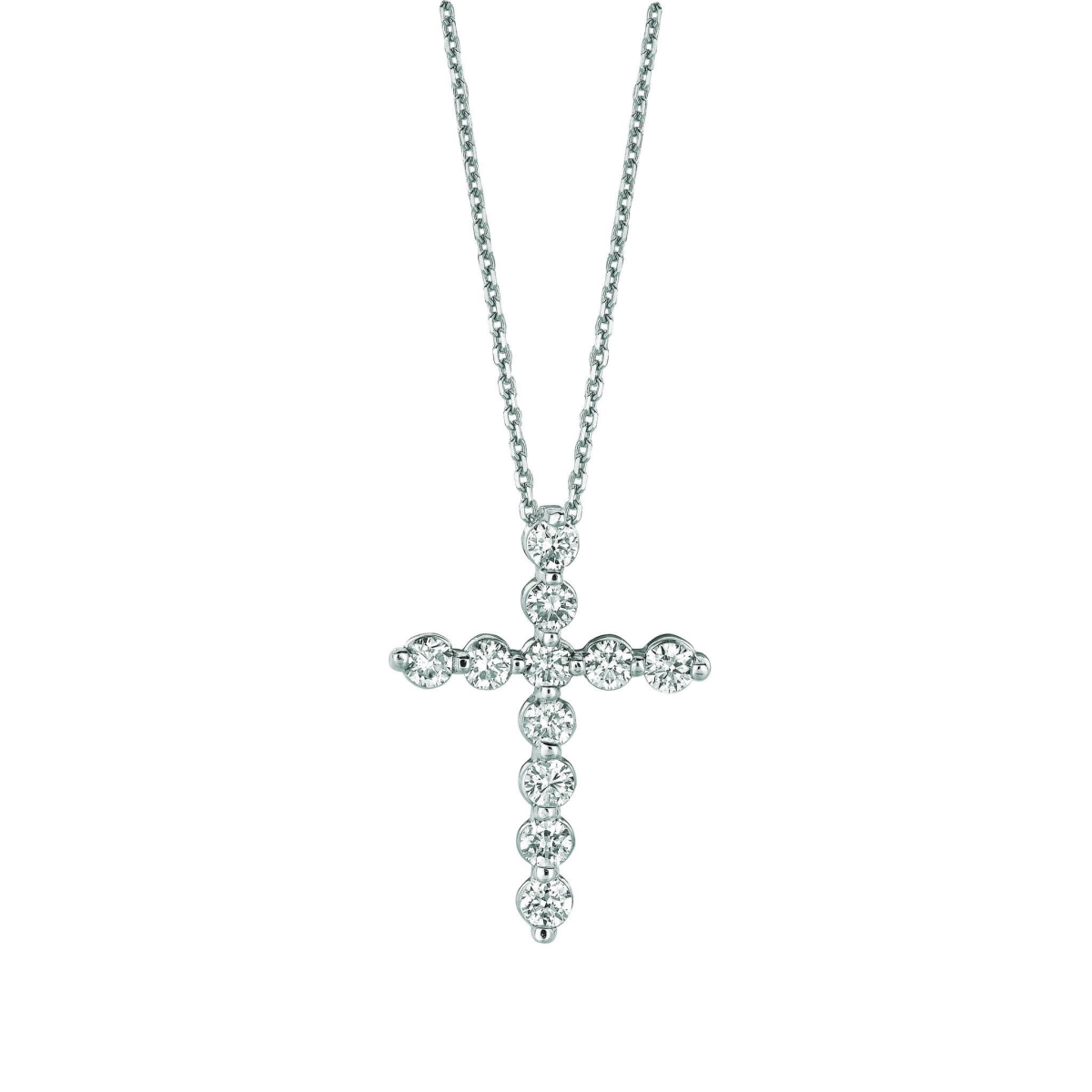 Glitter 1.01 CT Diamond Cross Pendant Necklace - 14K White