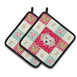 CoolCookware 7.5 x 7.5 in. Small Greek Domestic Dog Love Pair of Pot Holders