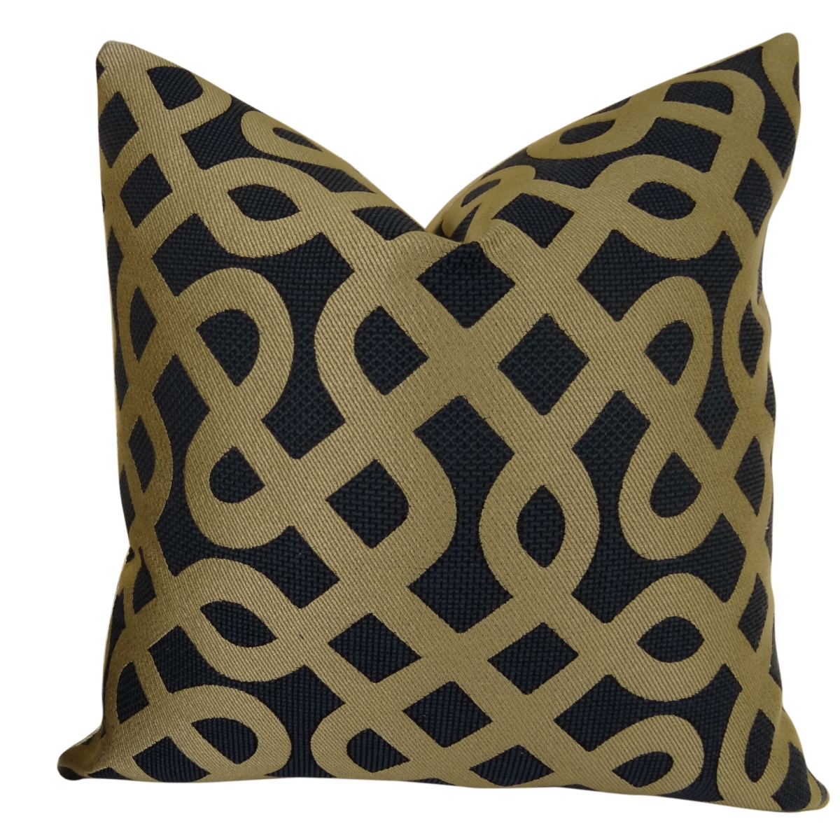 DwellingDesigns Graphic Maze Handmade Throw Pillow - Navy & Taupe - 20 x 30 in. Double Sided Queen Size