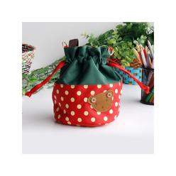 Canteen Cuisine Bear-Crimson Blancho Applique Kids Fabric Art Bucket Bag Bento Lunch Box & Shopper Bag - Red - 5.7 x 6.3 x 7.8 in.