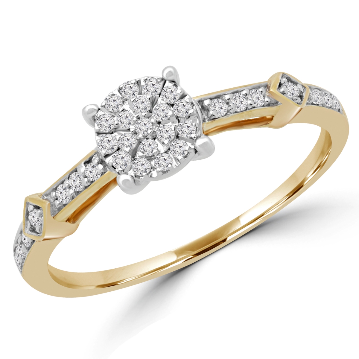 Great Gems 0.14 CTW Round Diamond Promise Cluster Engagement Ring in 10K Yellow Gold - Size 8.75