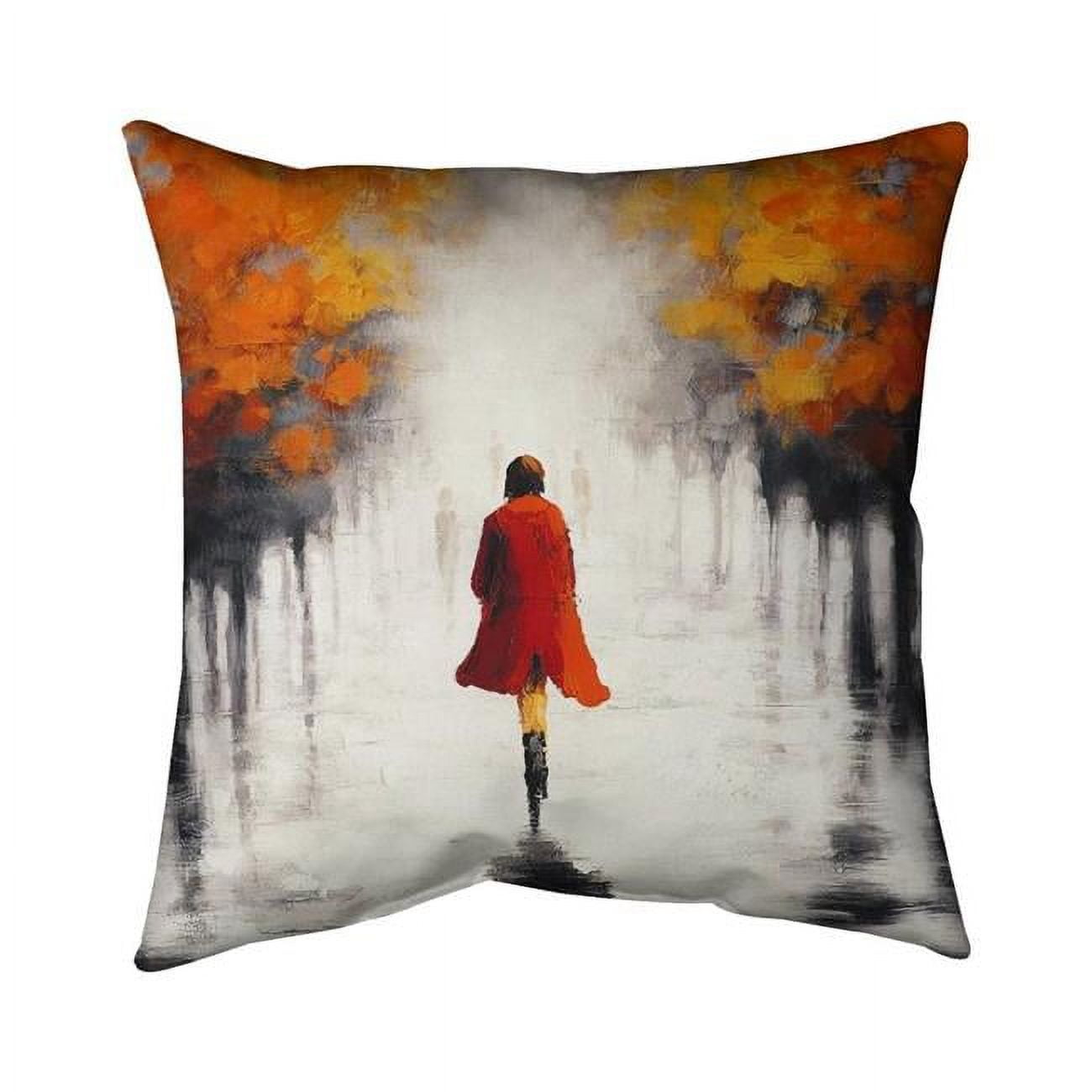 Fondo 20 x 20 in. Woman with A Red Coat by Fall-Double Sided Print Outdoor Pillow Cover