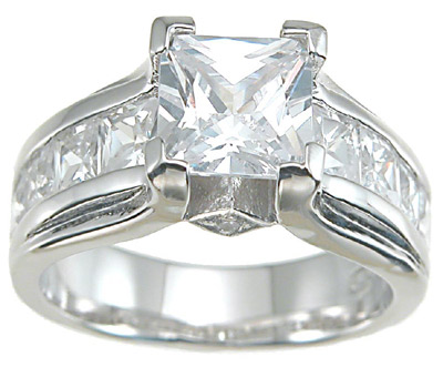 De Mala Calidad 925 Sterling Silver Cubic Zirconium Princess Designer Inspired Anniversary Ring  Rhodium Finish - Size 5