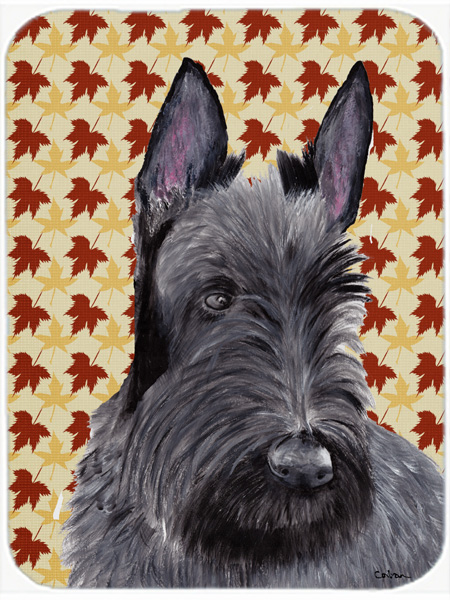 CoolCookware Scottish Terrier Fall Leaves Portrait Glass Cutting Board- Large