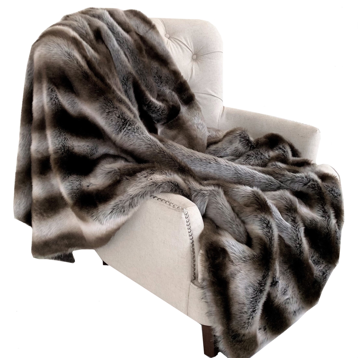 HearthStone Furniture 102 x 116 in. Fancy Gray & Silver Chinchilla Faux Fur Handmade Luxury Throw