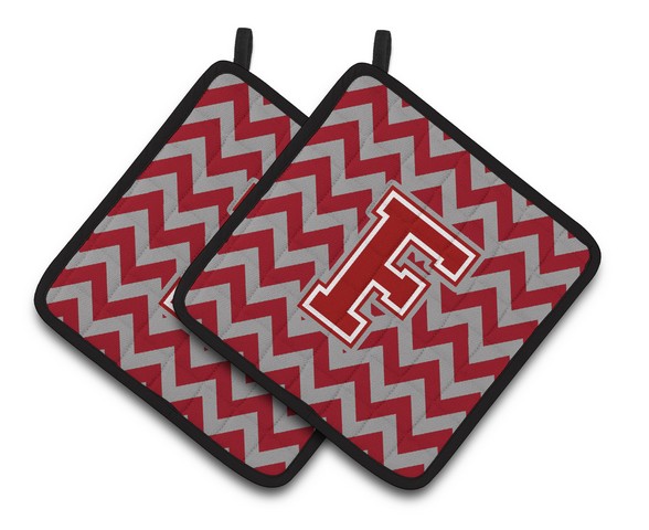 CoolCookware Letter F Chevron Maroon & White Pair of Pot Holders