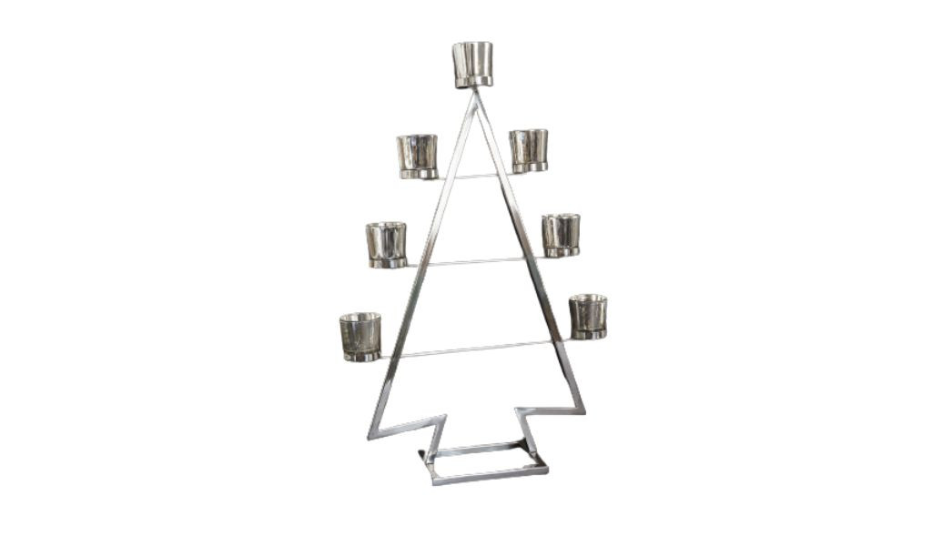 PalaceDesigns 26 in. Stainless Steel Christmas Tree Tea Light Candle Holder Sculpture&#44; Silver