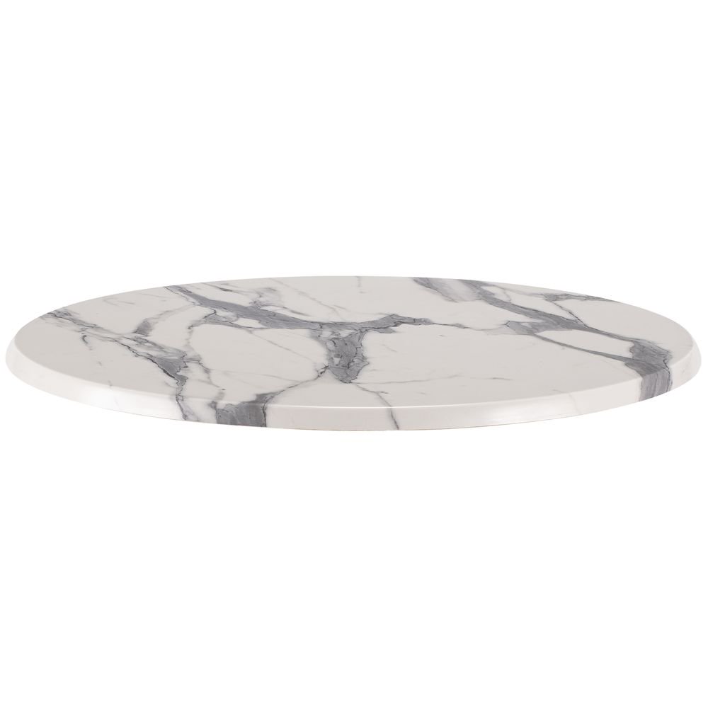 KD Bufe 30 in. Dia. White Marble&#44; Indoor & Outdoor All-Season Round Enduro Table Top&#44; White & Marble Satin