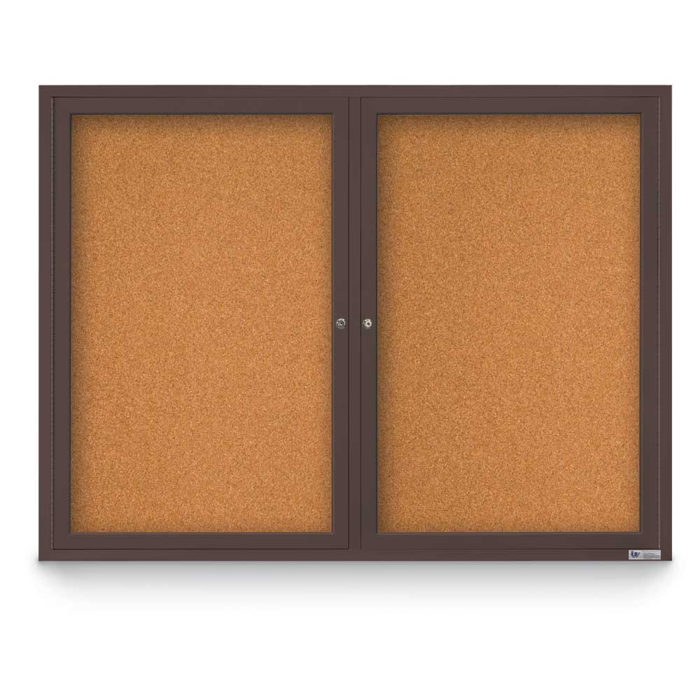 Altruismo 48 x 36 in. Double Door Traditional Indoor Enclosed Corkboard with Cork Backing Board & Bronze Anodized Aluminum Frame