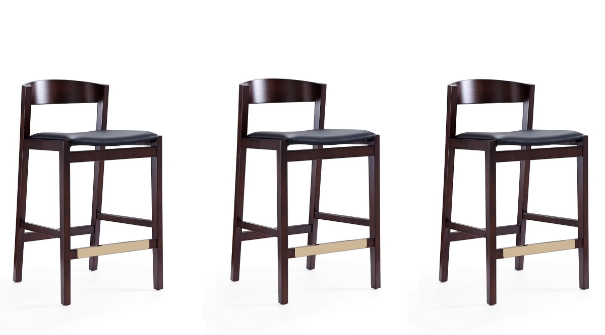 Designed to Furnish Klismos Black & Dark Walnut Beech Wood Counter Height Bar Stool&#44; 36.75 x 20 x 20.5 in. - Set of 3