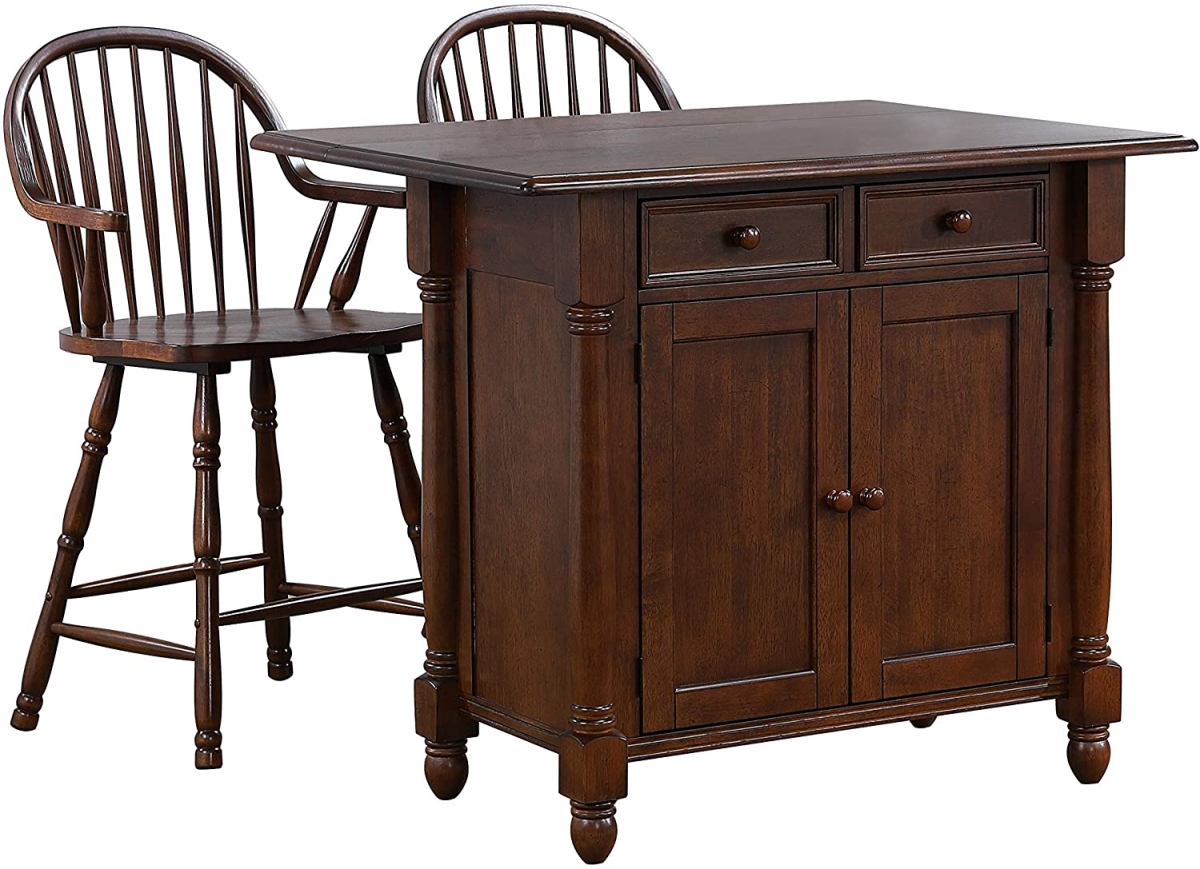 Fineline Andrews Drop Leaf Kitchen Island with Counter Height Stools