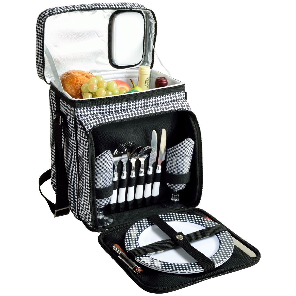 Picnic At Ascot 526-HT-PAA Picnic at Ascot Picnic Cooler with Service for 2 (526) - Houndstooth