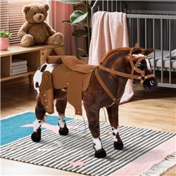 212 Main 330-036 Qaba Rocking Horse Children Plush Ride-On Horse Kids Toy Horse&#44; Dark Brown & White