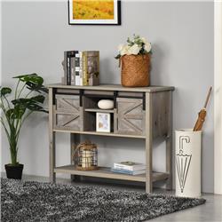 212 Main 837-145 Homcom Farmhouse Style Console Table with Sliding Barn Doors & 4 Open Storage Compartments - Grey