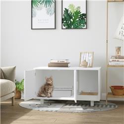 212 Main D31-016WT PawHut Wooden Cat Litter Box Enclosure & House Kitty Hidden Washroom&#44; with End Table Design & Scratcher & Magnetic