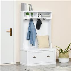 Entryway Hall Tree with Shoe Storage Bench and Coat Racks 4 Hooks