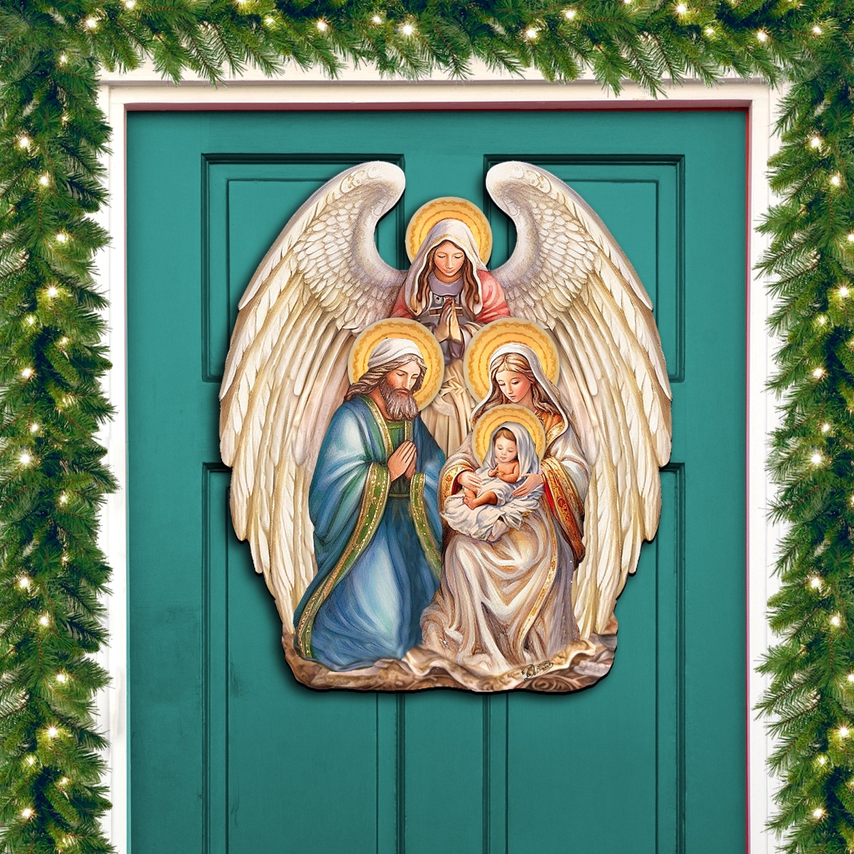 Designocracy 8611056H 24 x 18 in. Nativity with Angel Holiday Christmas Door Decor